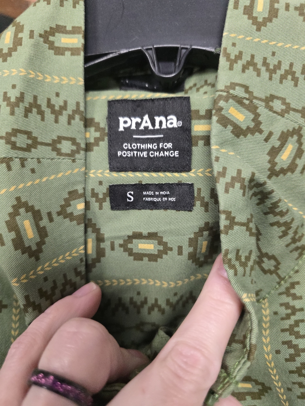 prAna Men'Small Geometric Shirt in Green & Brown Size Small - Picture 3 of 3